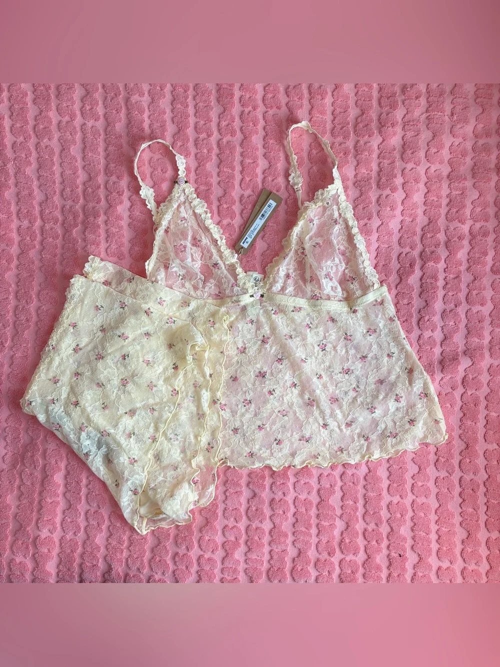 🌸 SKIMS Stretch Lace Trim Cami & Short Set | Butter Rosebud Print | XL | NW
